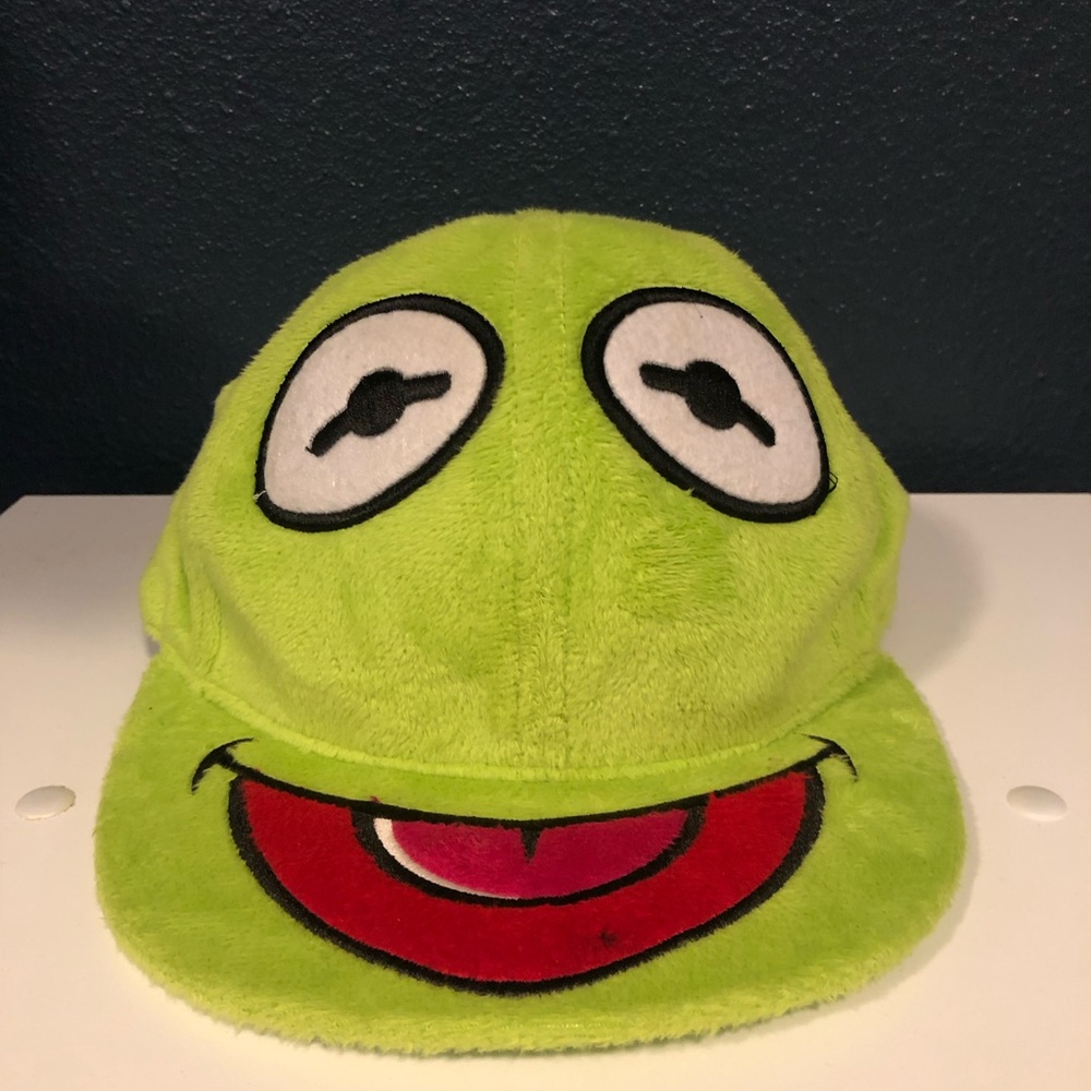 Fuzzy Kermit flat bill hat